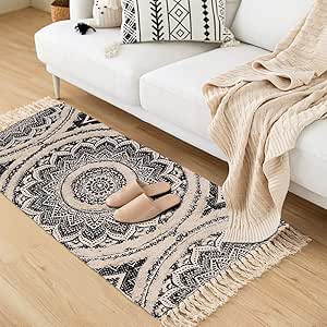 Seavish Tufted Cotton Rug - Black Mandala Boho Runner Rug