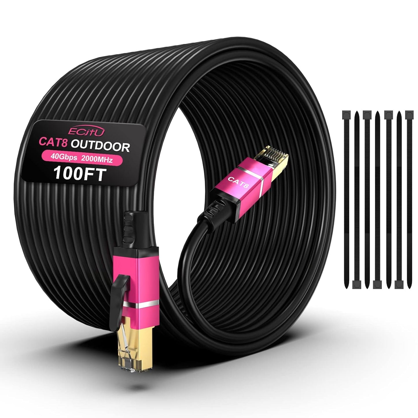 100FT Cat8 Outdoor Ethernet Cable for Extreme Weather Use