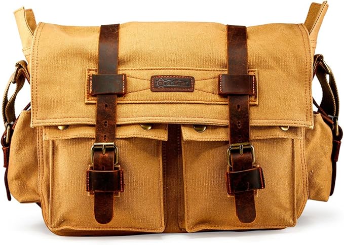 Vintage Canvas Leather Messenger Bag for Laptop Travel Office