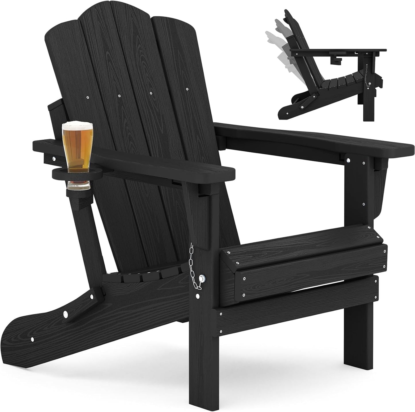 Adjustable Folding Adirondack Chair with Cup Holder for Comfort
