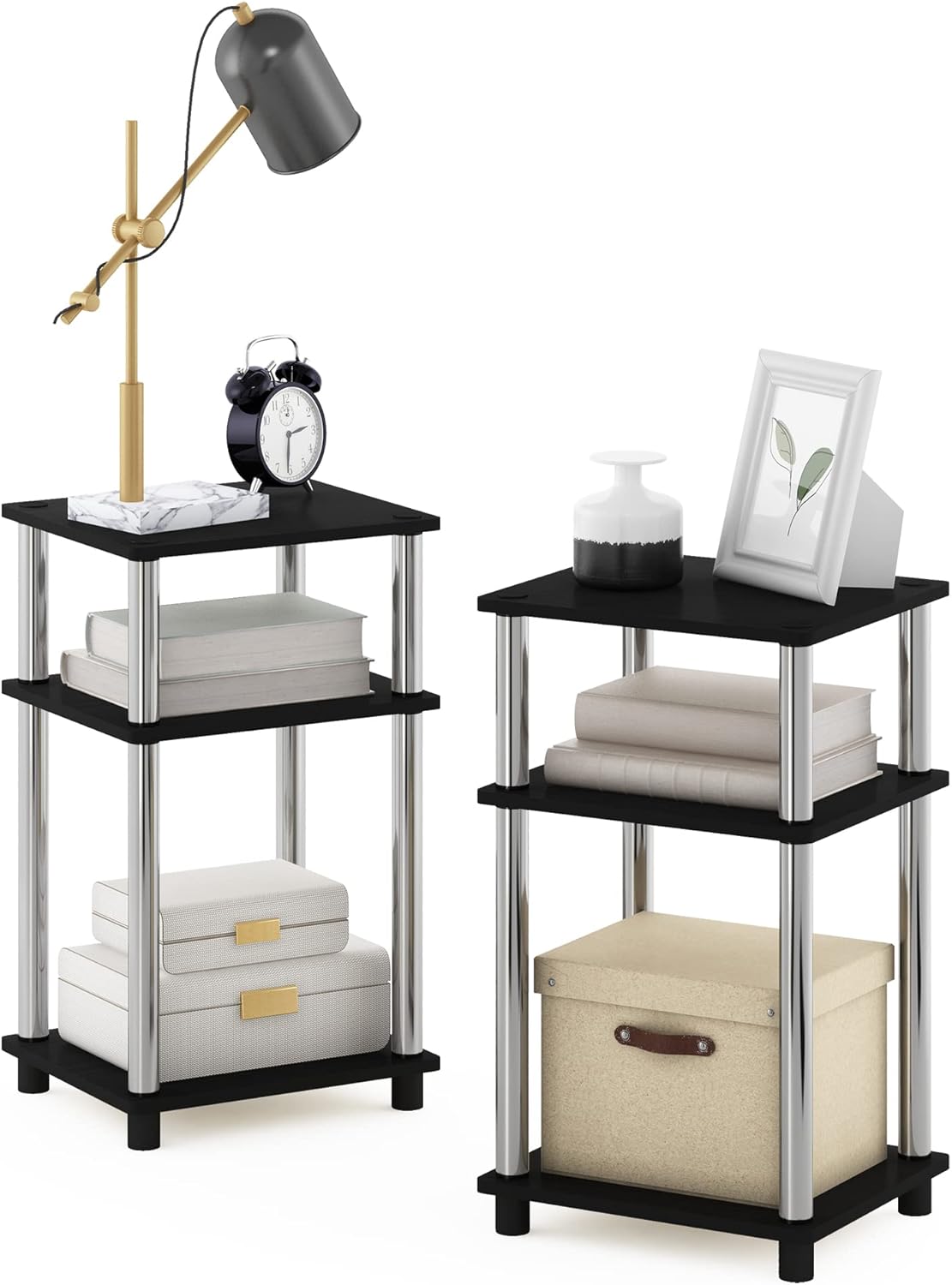Furinno Simplistic End Side Night Stand with Stainless Steel Tubes