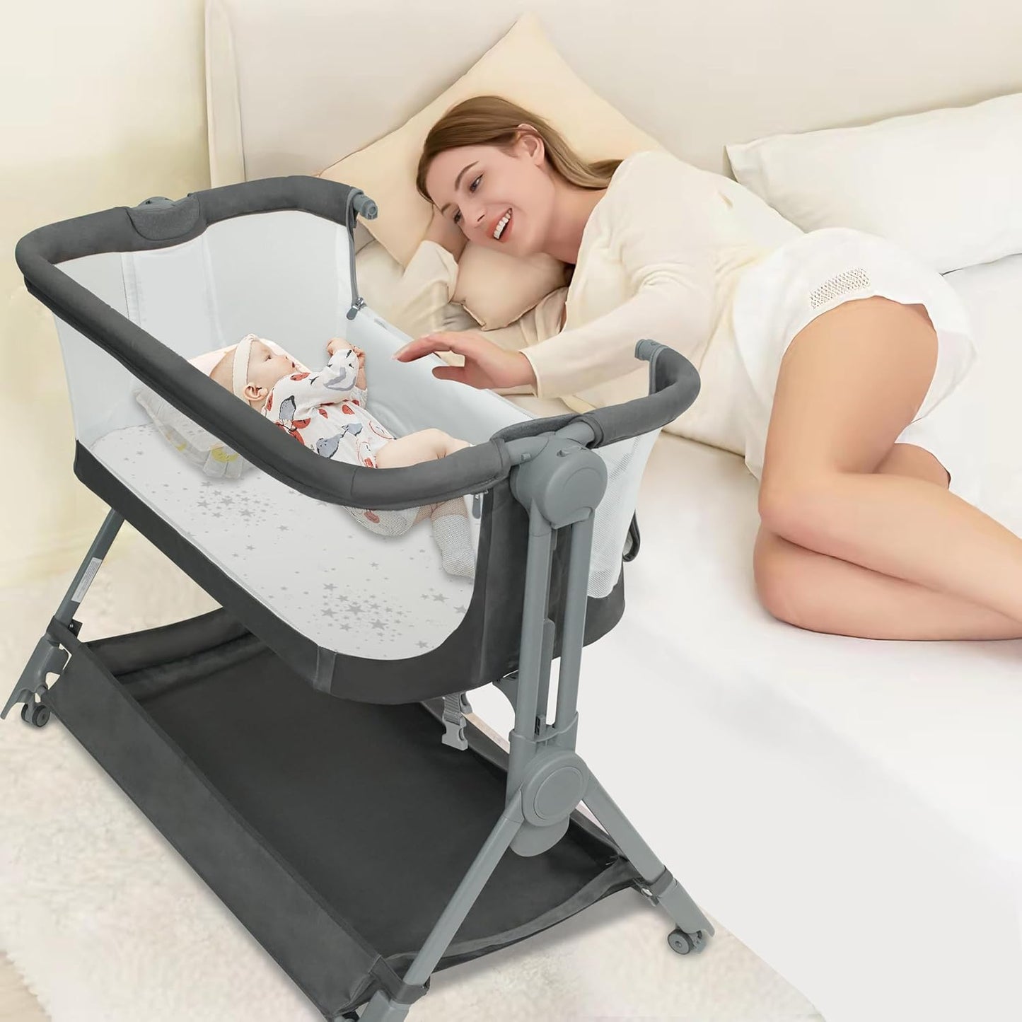 MOOITZ Bassinets Bedside Sleeper for Newborns with Storage