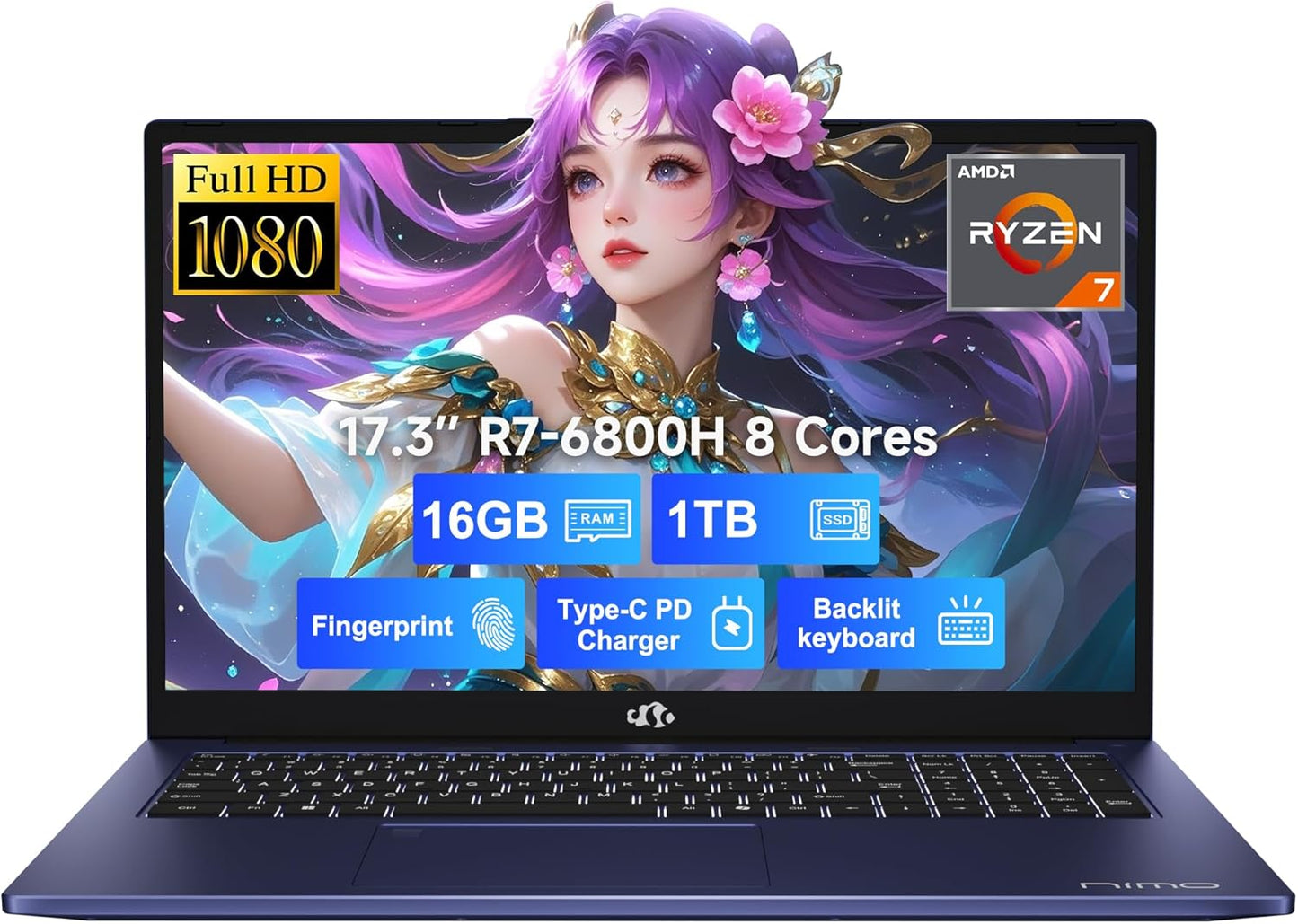 NIMO 17.3 FHD Gaming Laptop with Ryzen 7 and 16GB RAM