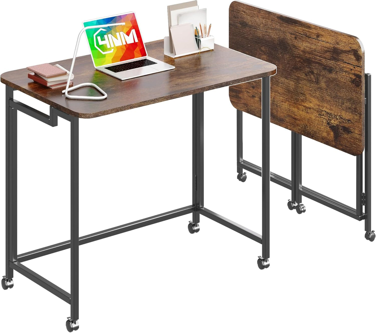 4NM 27.5in Mobile Small Rolling Computer Desk for Compact Spaces