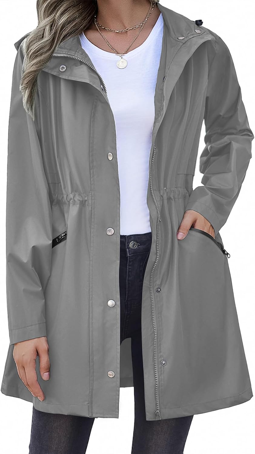 Zeagoo Women Waterproof Long Hooded Rain Jacket for Travel
