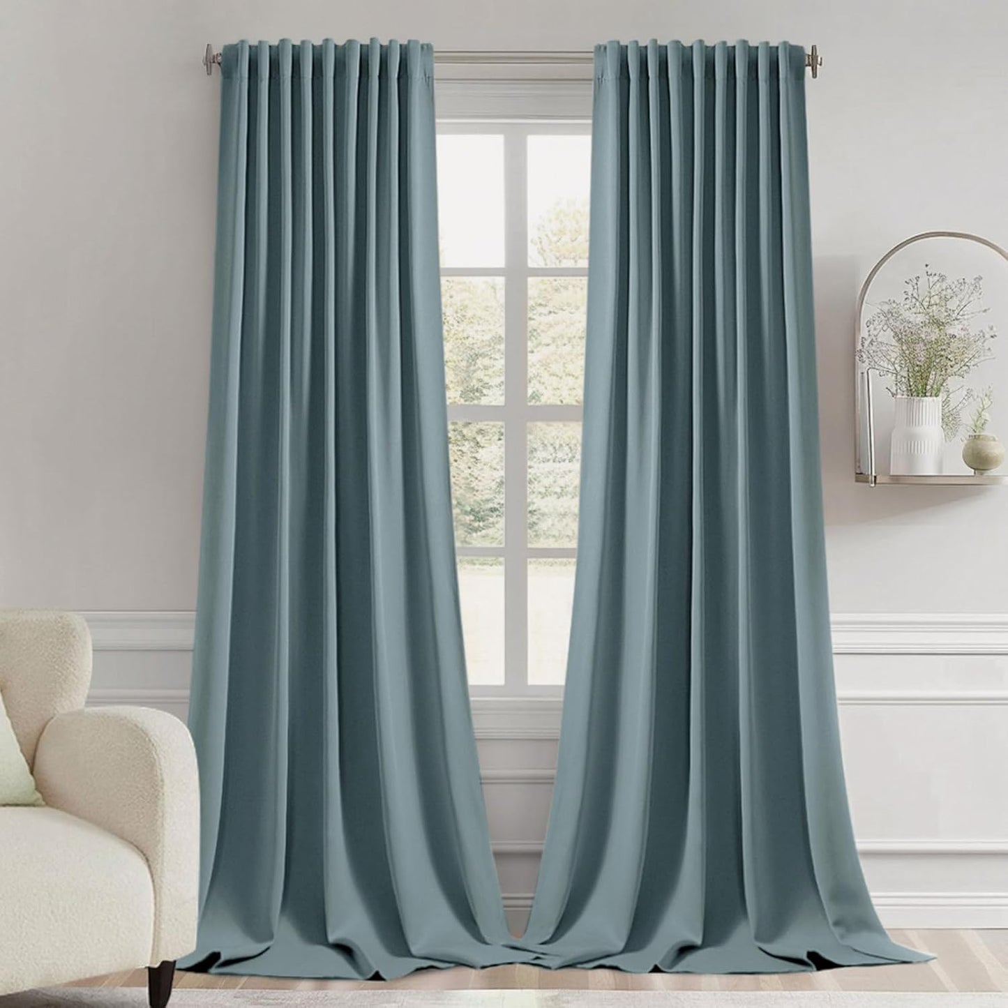 MIULEE Greyish Blue Back Tab Blackout Curtains for Modern Homes