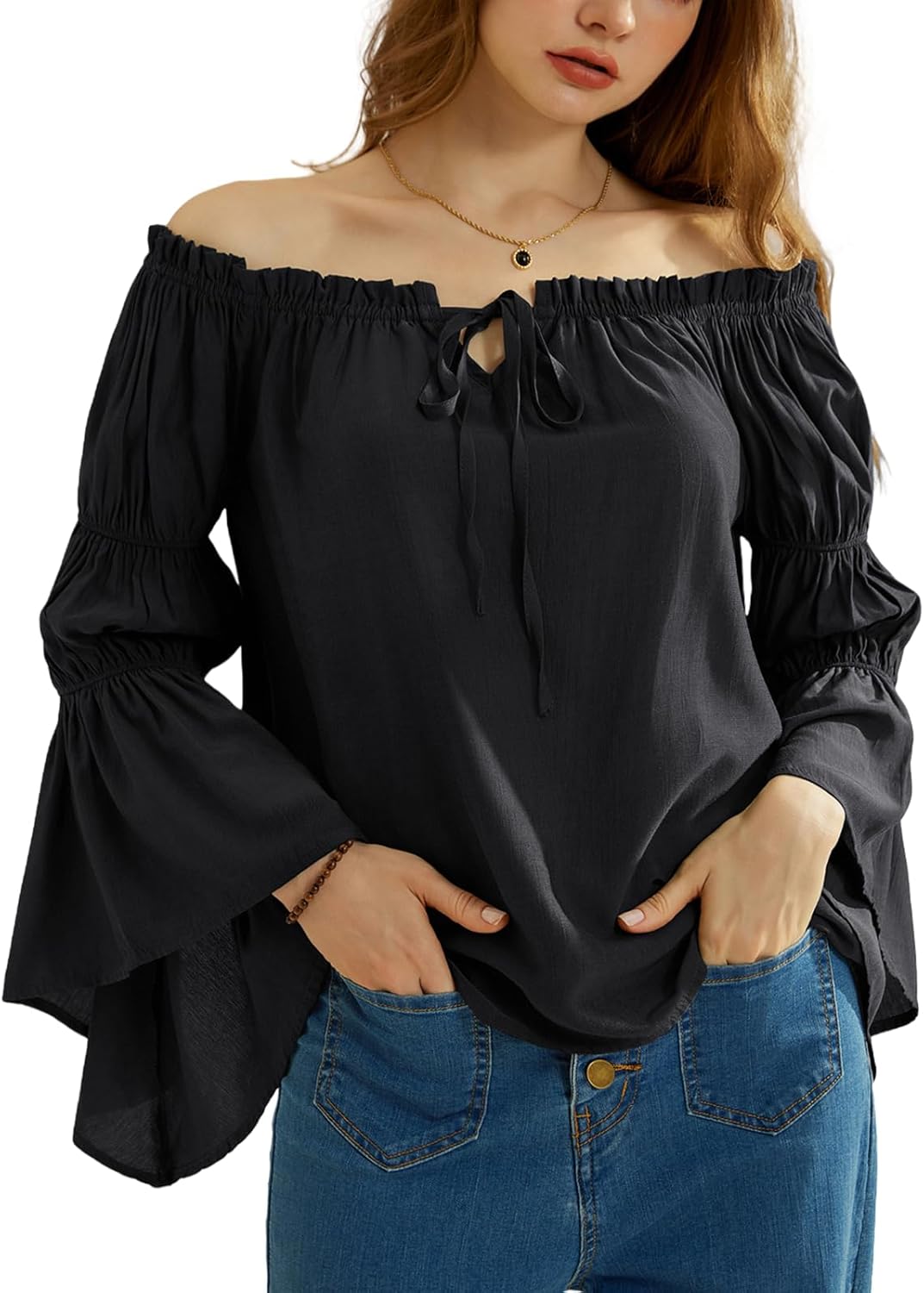 Scarlet Darkness Women Renaissance Off Shoulder Bell Sleeve Top