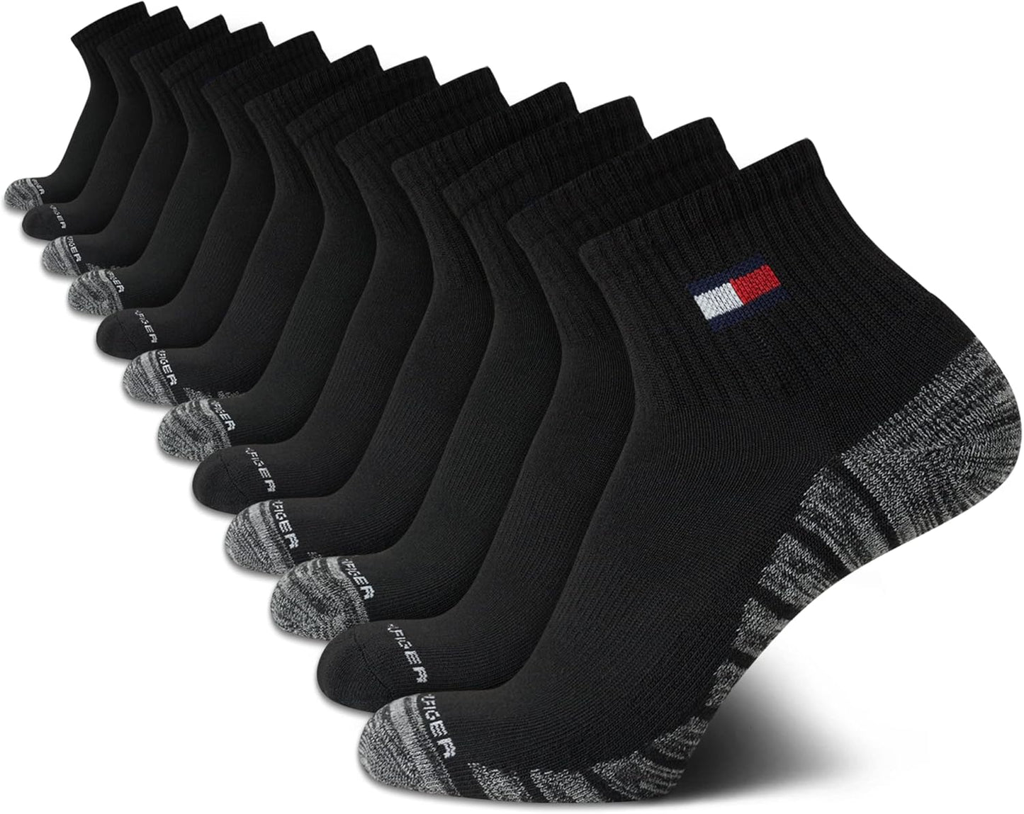 Tommy Hilfiger Mens Quarter Socks - Cushioned Performance 12 Pack