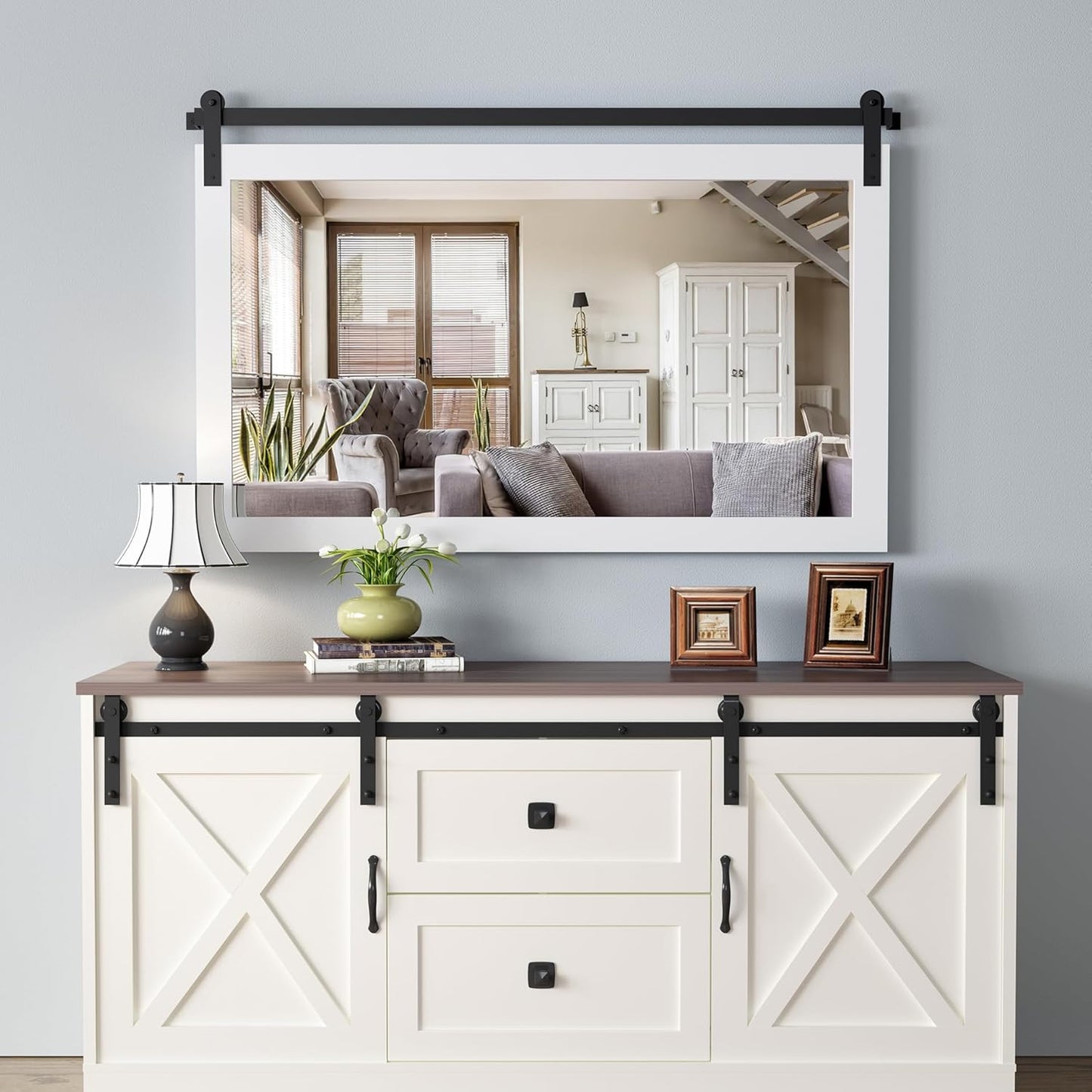 COGOOD Farmhouse Bathroom Mirror - Rustic Wood Framed Design