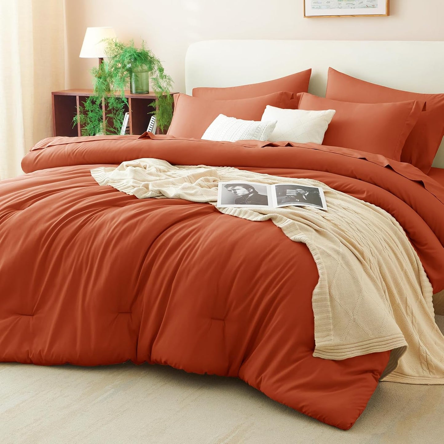 CozyLux Full Comforter Set in Burnt Orange for Stylish Bedrooms