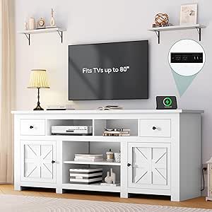 YITAHOME Farmhouse TV Stand with Power Outlet for 80 Inch TVs