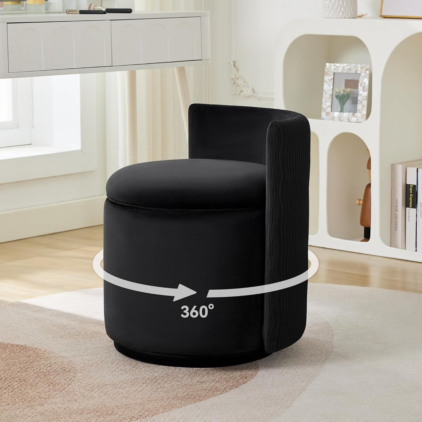 Velvet Vanity Chair with Storage for Makeup and Bedroom Use