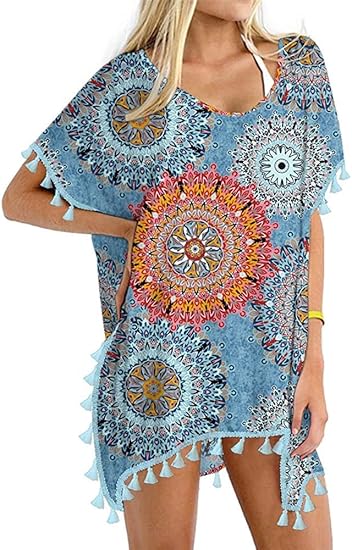 GDKEY Women Chiffon Tassel Swimsuit Cover Up for Stylish Beach
