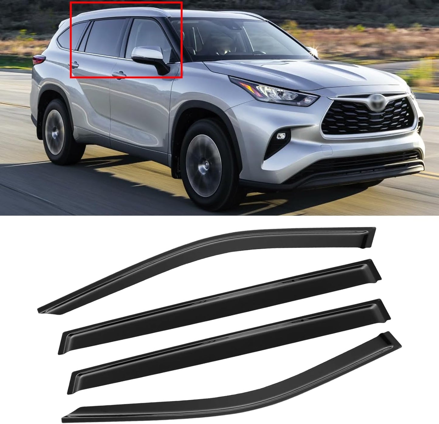 Window Visor for Toyota Highlander 2020-2025, Dark Smoke Shade
