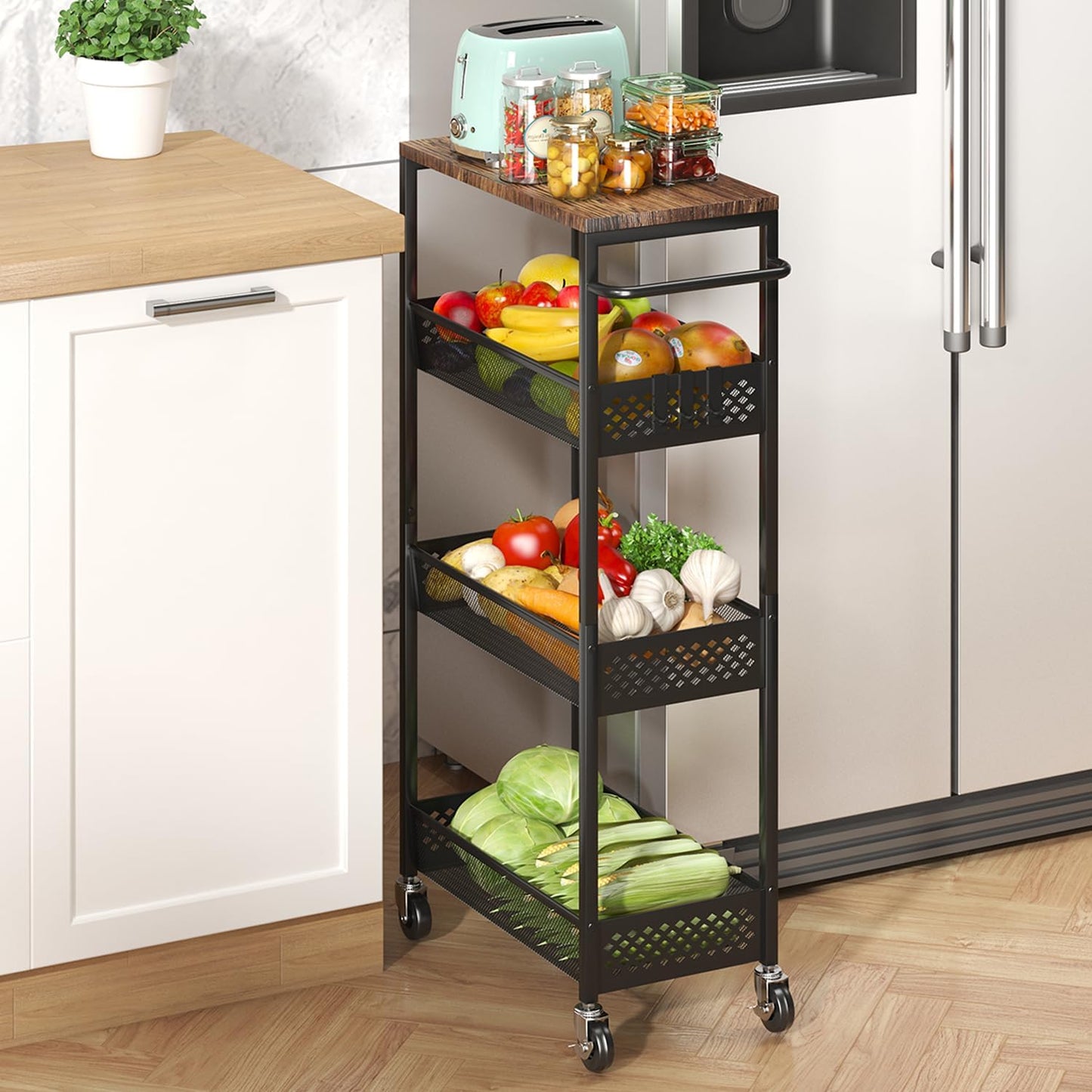 Narrow 4 Tier Rolling Cart - Space-Saving Storage Solution