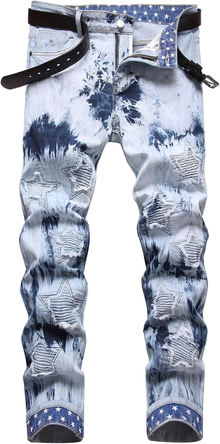 Baylvn Men's Designer Straight Slim Fit Patchwork Jeans for Style