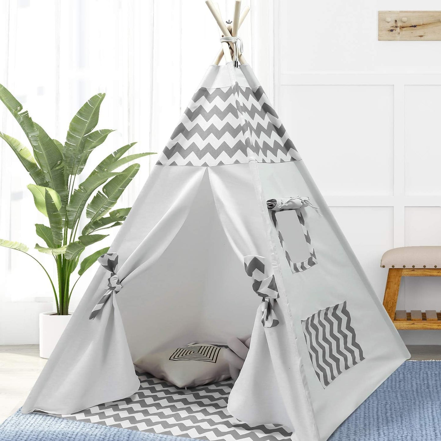 Kids Grey Chevron Teepee - Floor & Carry Case