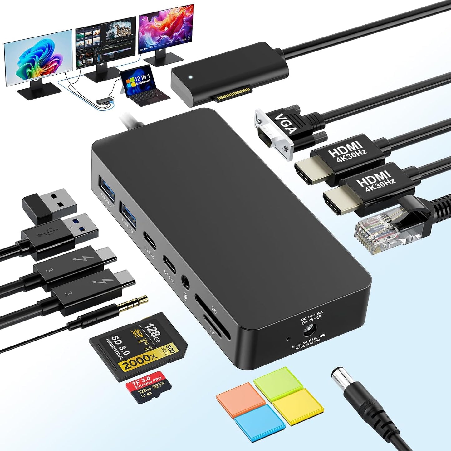 12 in 1 Microsoft Surface Dock for Triple Displays and More