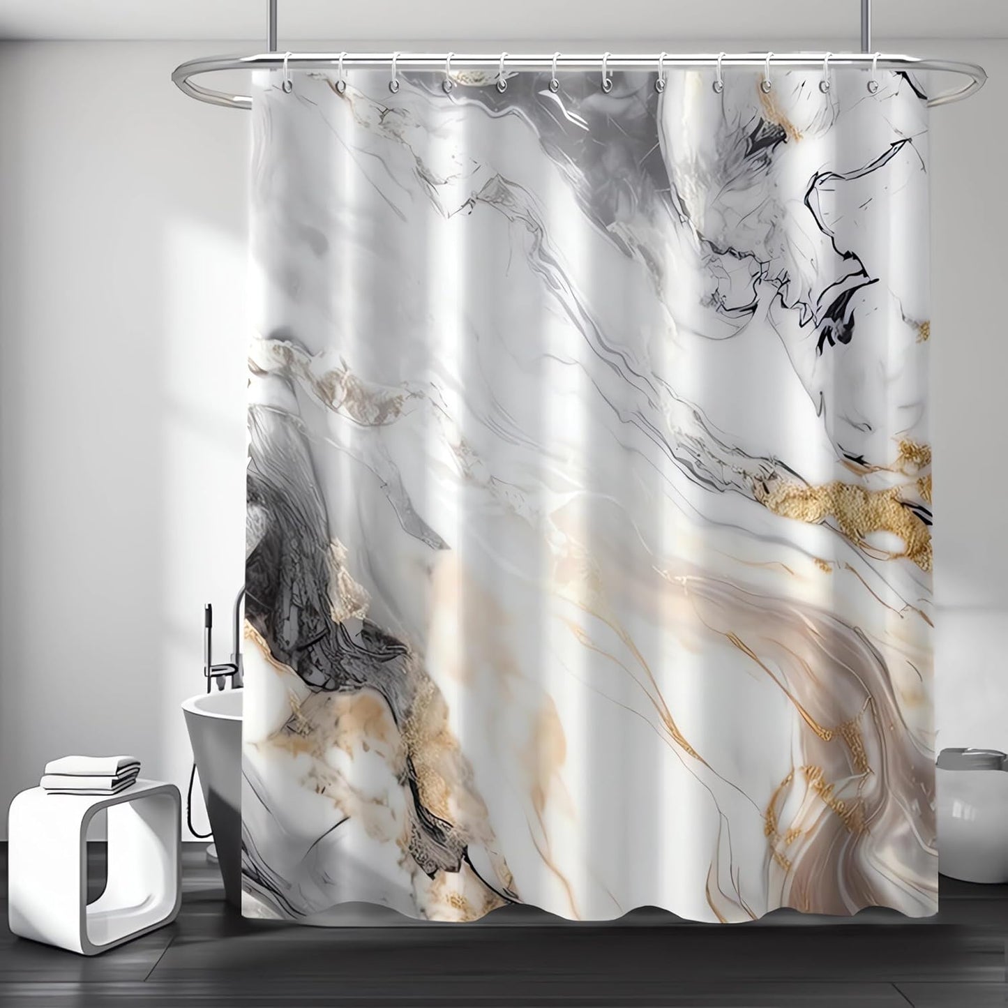 Modern Marble Shower Curtain Set - Aesthetic Grey & White Waterproof Fabric 72x72