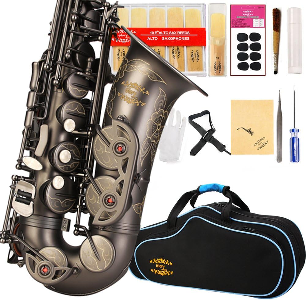 GLORY Engraved Flower Antique Finish E Flat Alto Saxophone