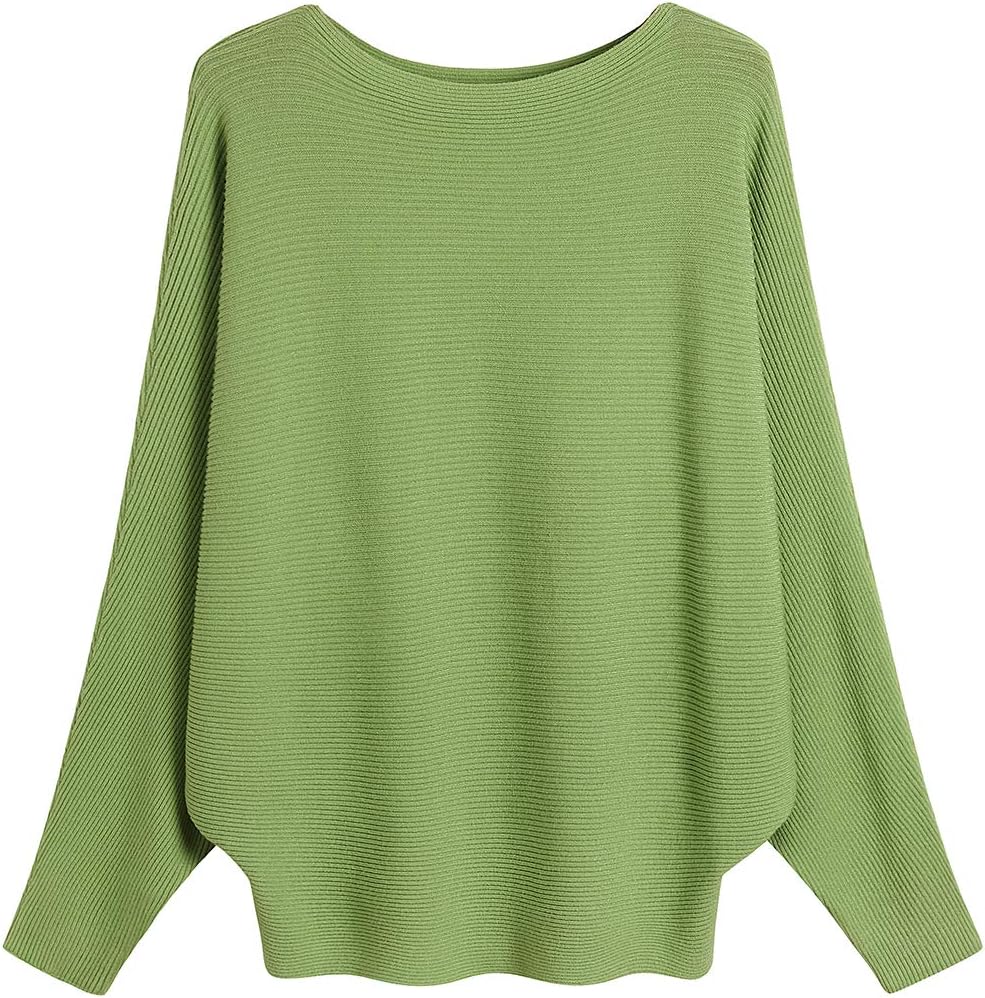 GABERLY Boat Neck Batwing Sleeves Sweater for Women