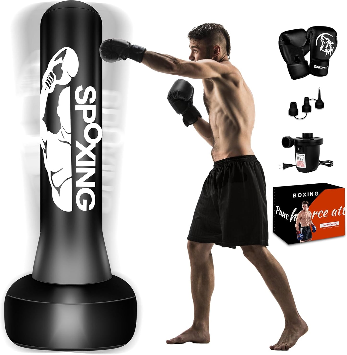 Freestanding Punching Bag for Adults with Gloves and Pump