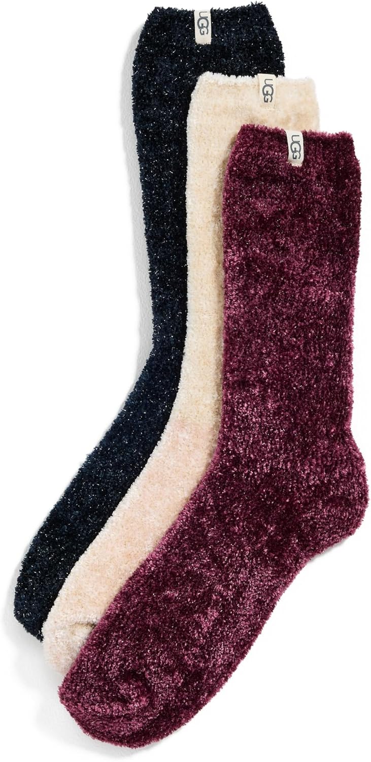UGG Women's Leda Sparkle 3 Pack Cozy Crew Socks for Comfort