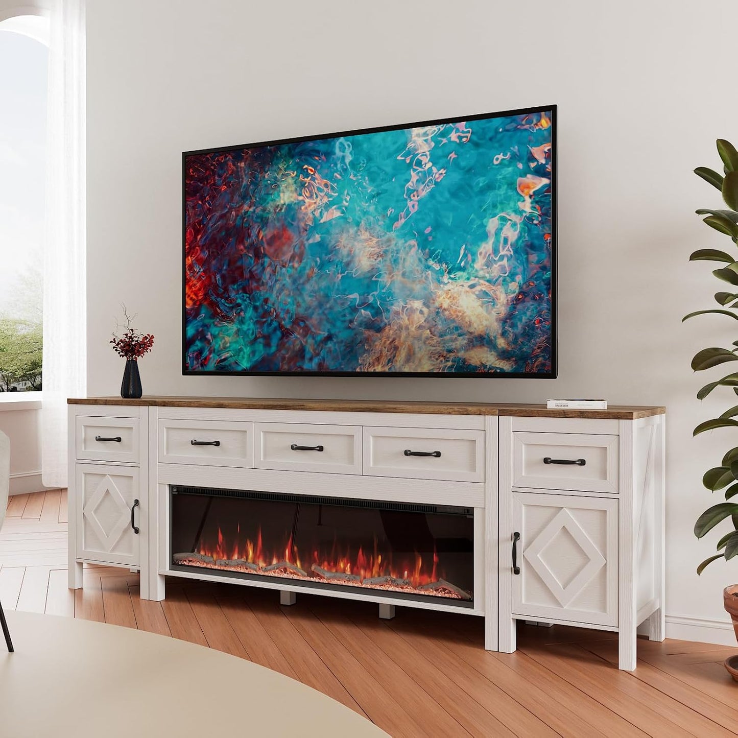 Spacious 95 Fireplace TV Stand & Storage