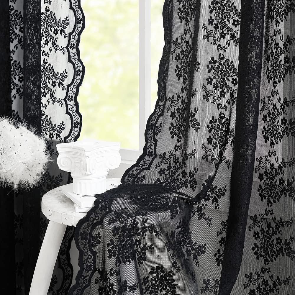 Victorian Floral Gothic Black Curtains 90 2 Panels