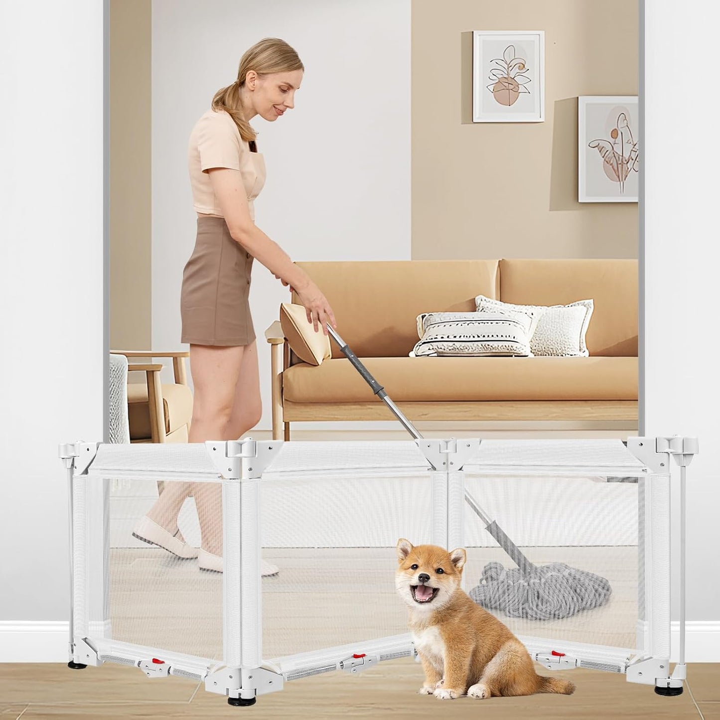 3-Panel Free Standing Dog Gate for Indoor Pet Safety