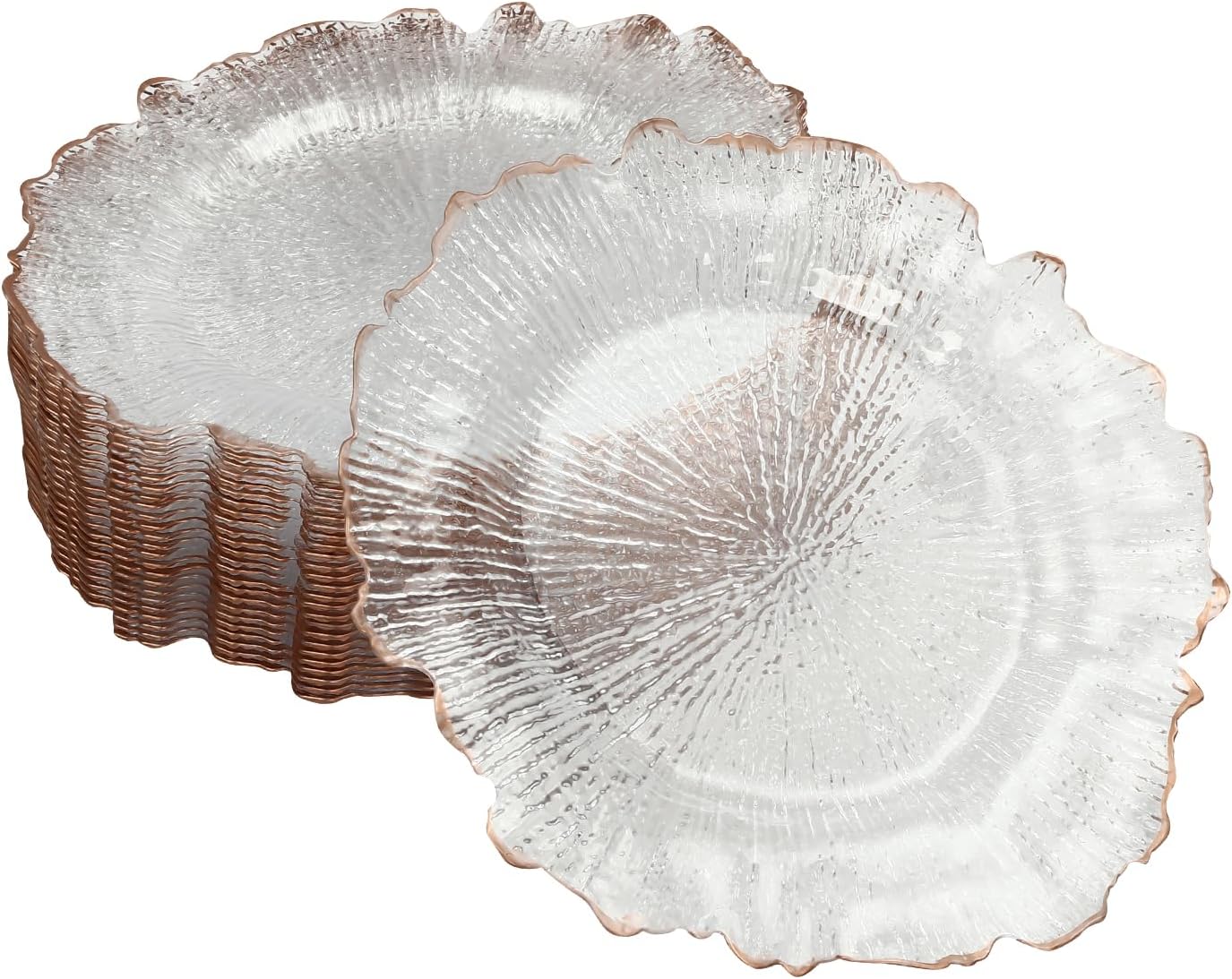 Set of 25 Rose Gold Reef Charger Plates for Elegant Events
