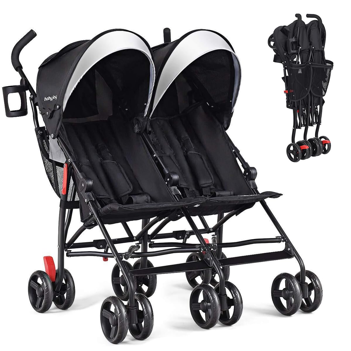 BABY JOY Double Umbrella Stroller for Travel with Large Storage