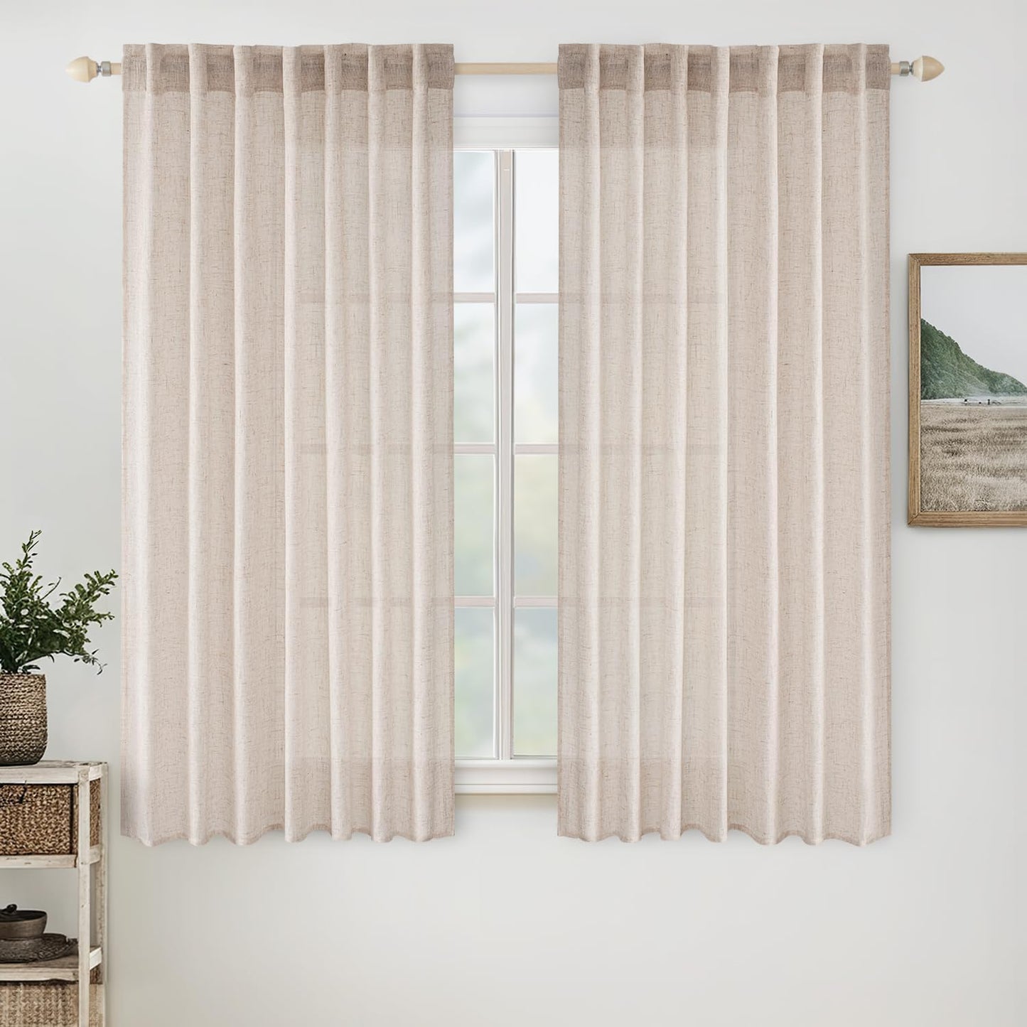 MIULEE Natural White Linen Curtains for Bedroom and Living Room