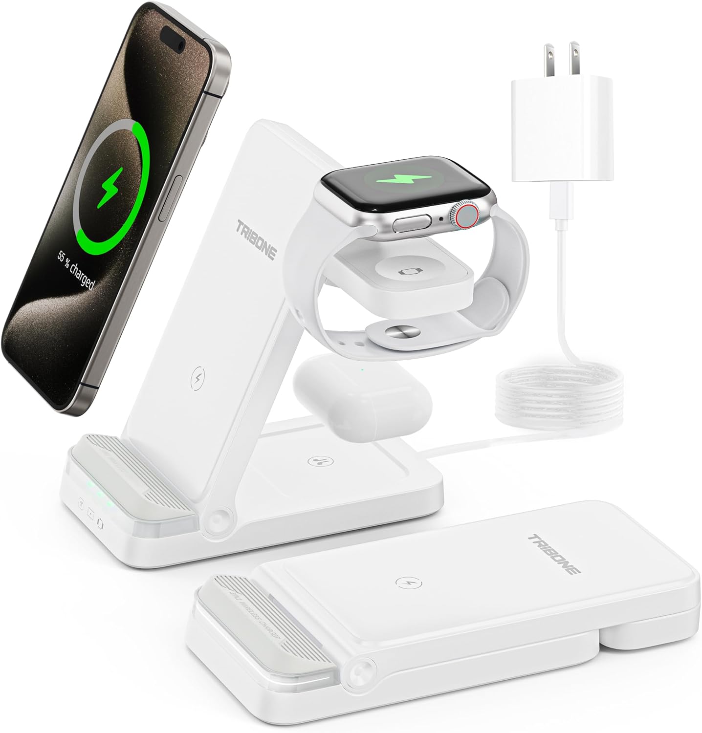 Tribone Fast Wireless Charger for Multiple Devices - White