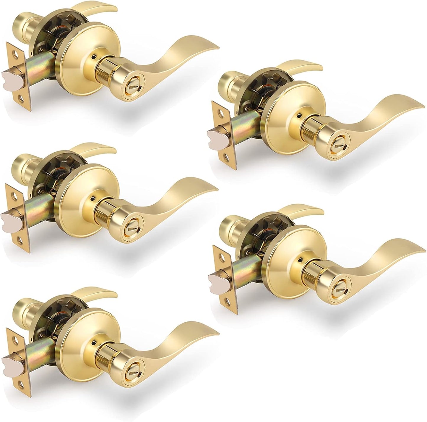 Gobrico Privacy Levers Wave Style Locks in Polished Brass
