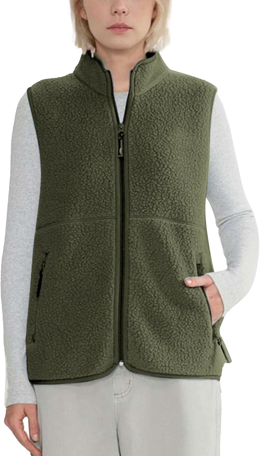 Trendy Warm Sherpa Fleece Vest for Women - Lightweight Zip Jacket