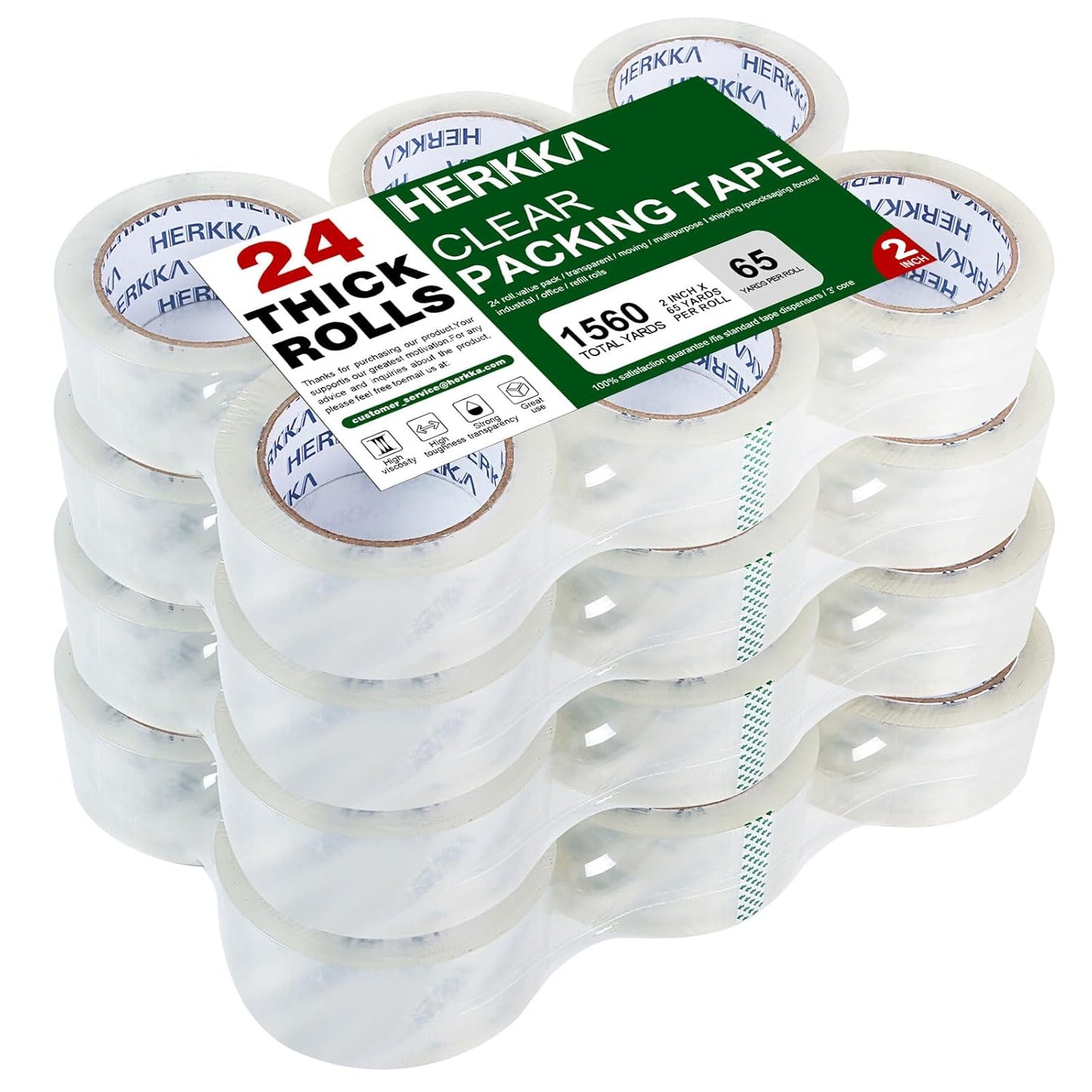 HERKKA Clear Packing Tape - 24 Rolls Heavy Duty Packaging Tape