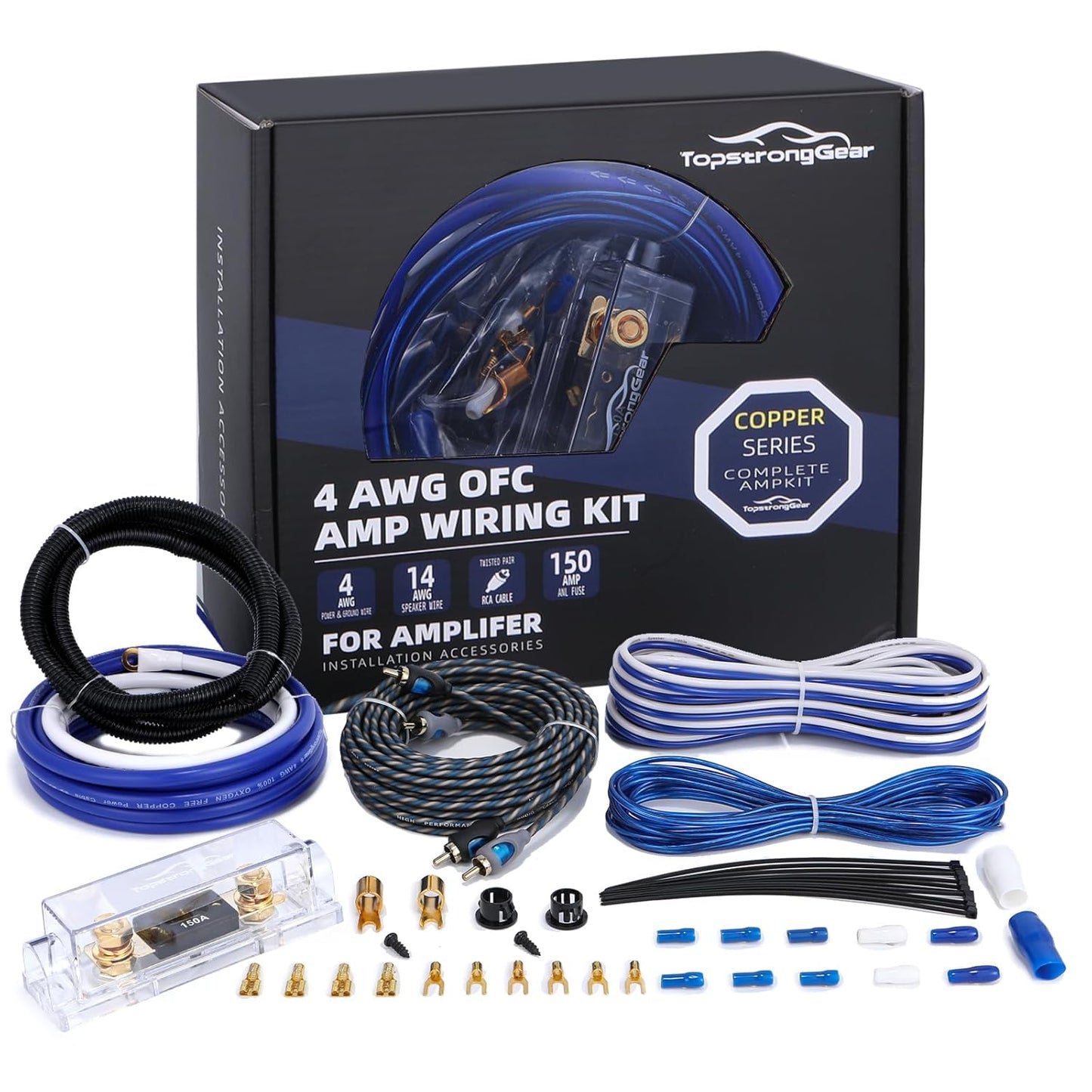 TOPSTRONGGEAR 4 Gauge OFC Amp Kit for Car Audio Systems