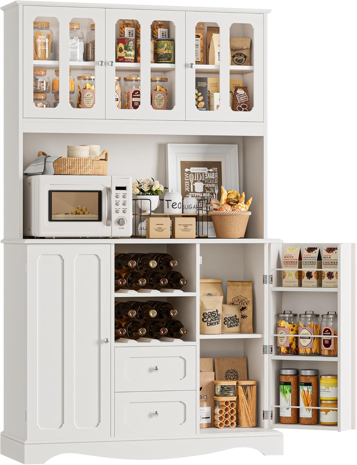 HORSTORS Modern Tall Pantry Cabinet - Ample Storage & Wine Rack