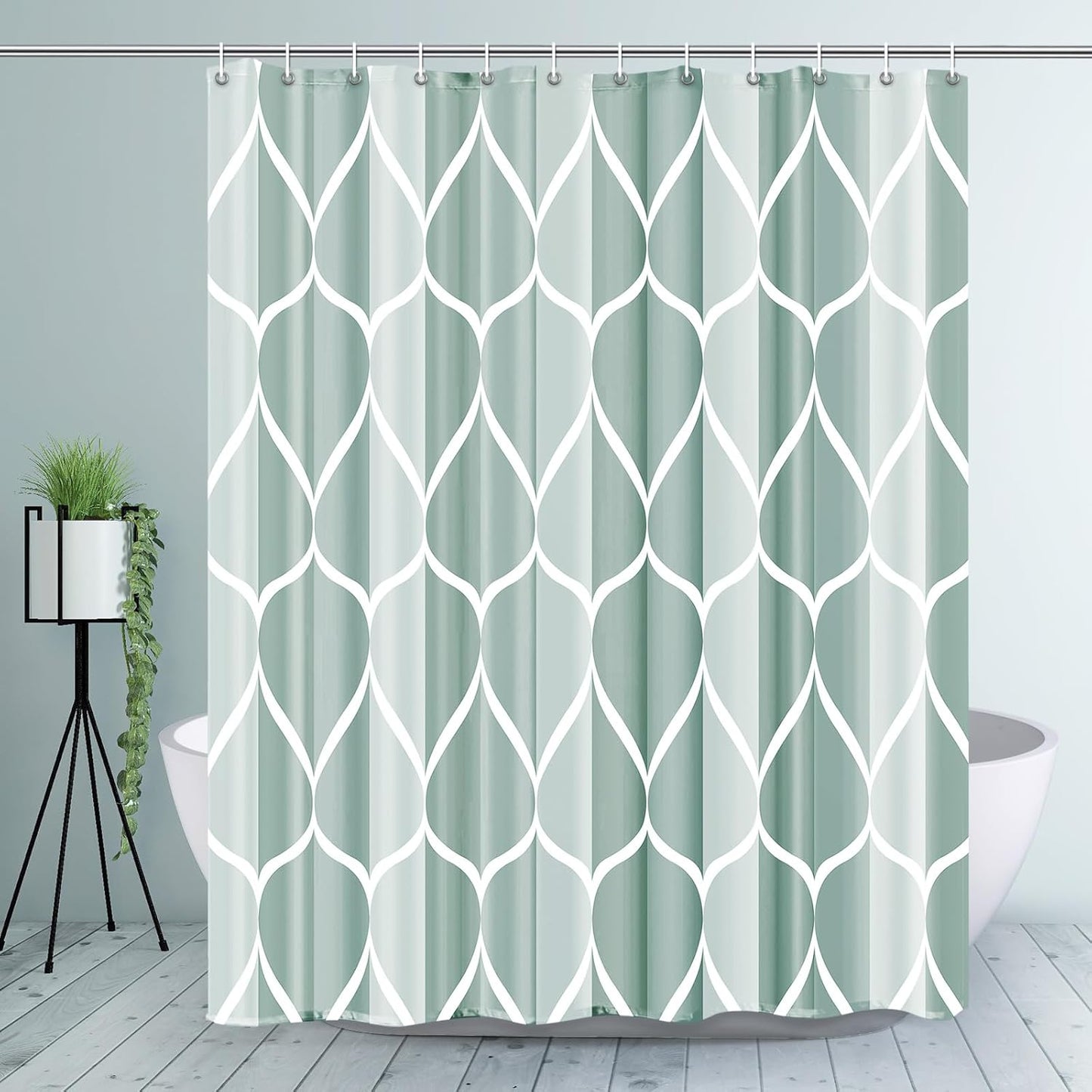 Quick-Dry Dark Green Geometric Shower Curtain by Gelbchu