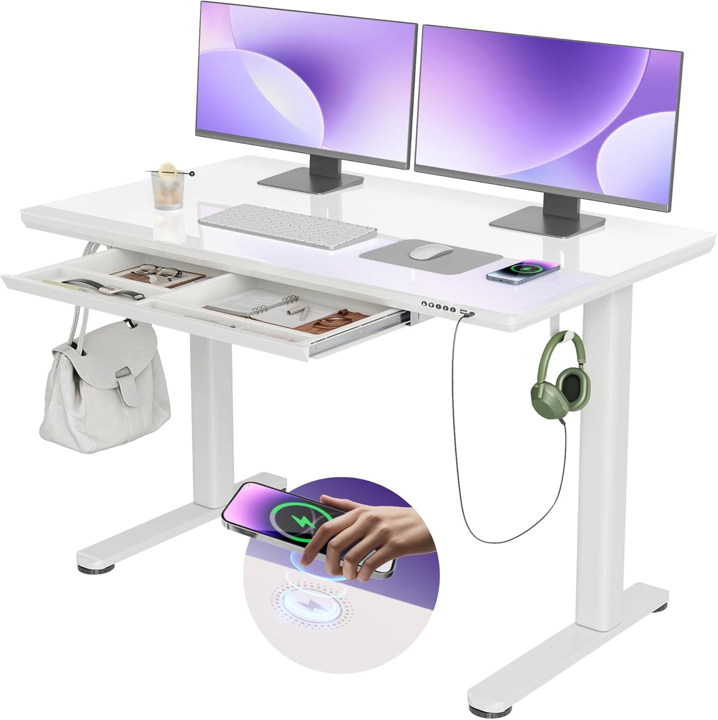 INNOVAR 48 Electric Stand Up Desk - Wireless Charging, Adjustable Height, Storage