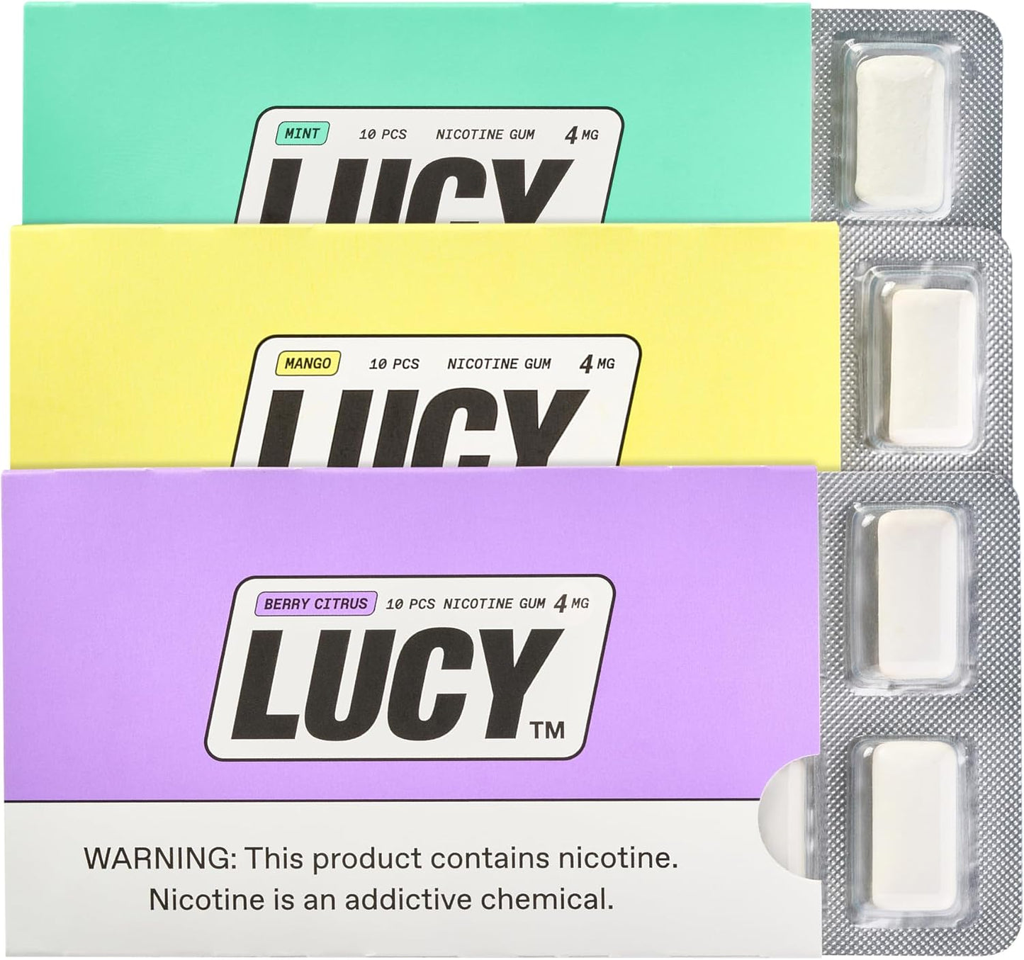 Lucy Nicotine Gum 4mg Variety Pack - Mango, Mint, Berry Citrus