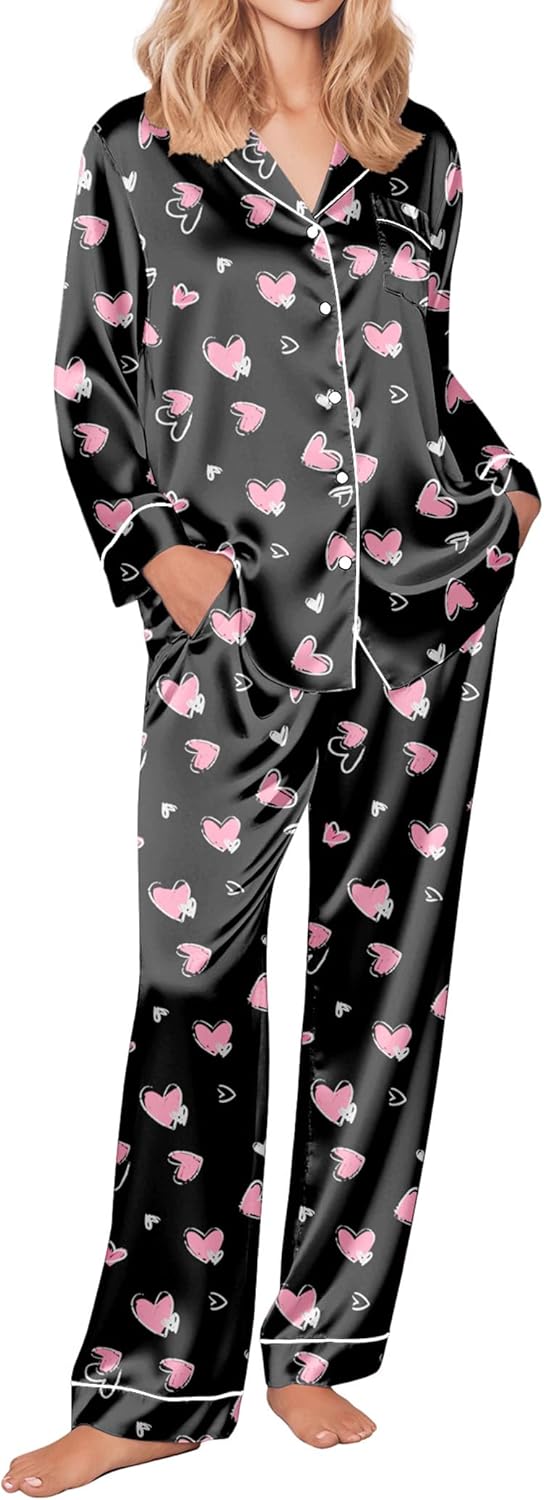 Ekouaer Silk Pajamas for Women Soft Long Sleeve Pj Set