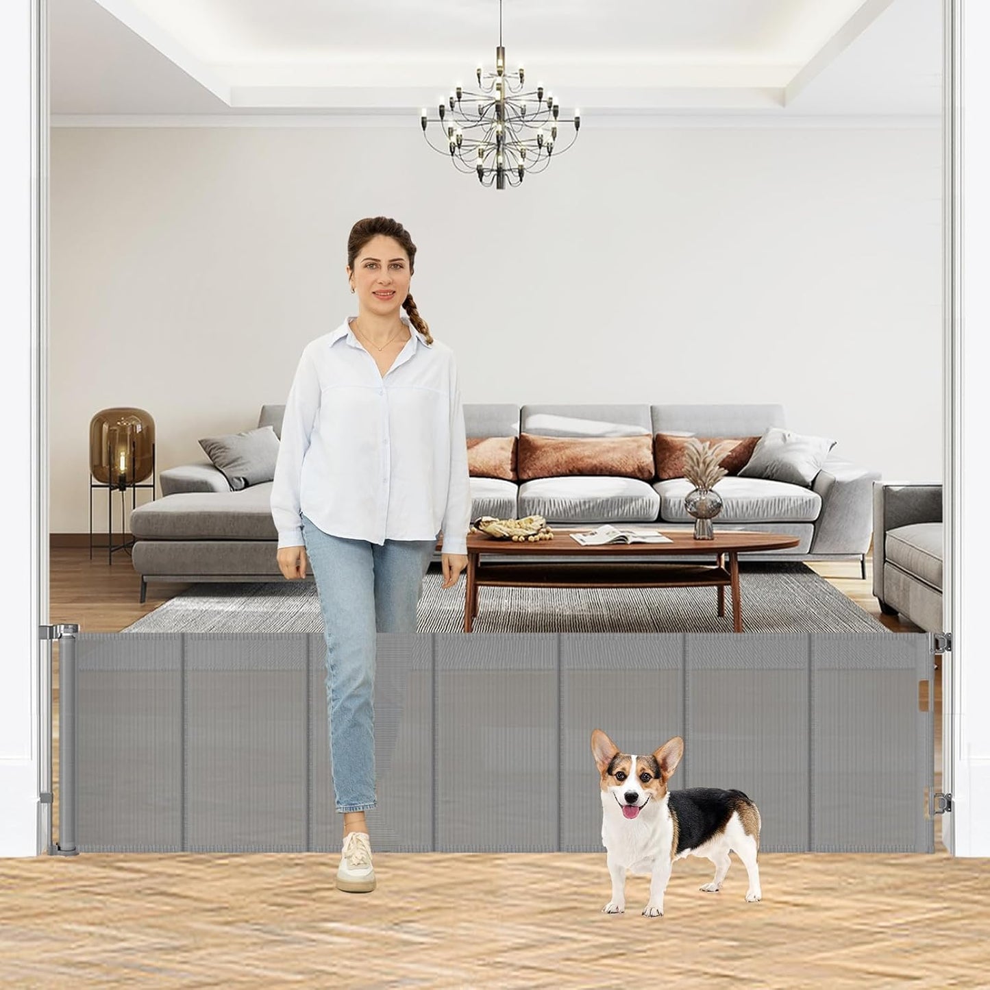 24 Inch Tall Retractable Dog Gate for Indoor and Outdoor Use