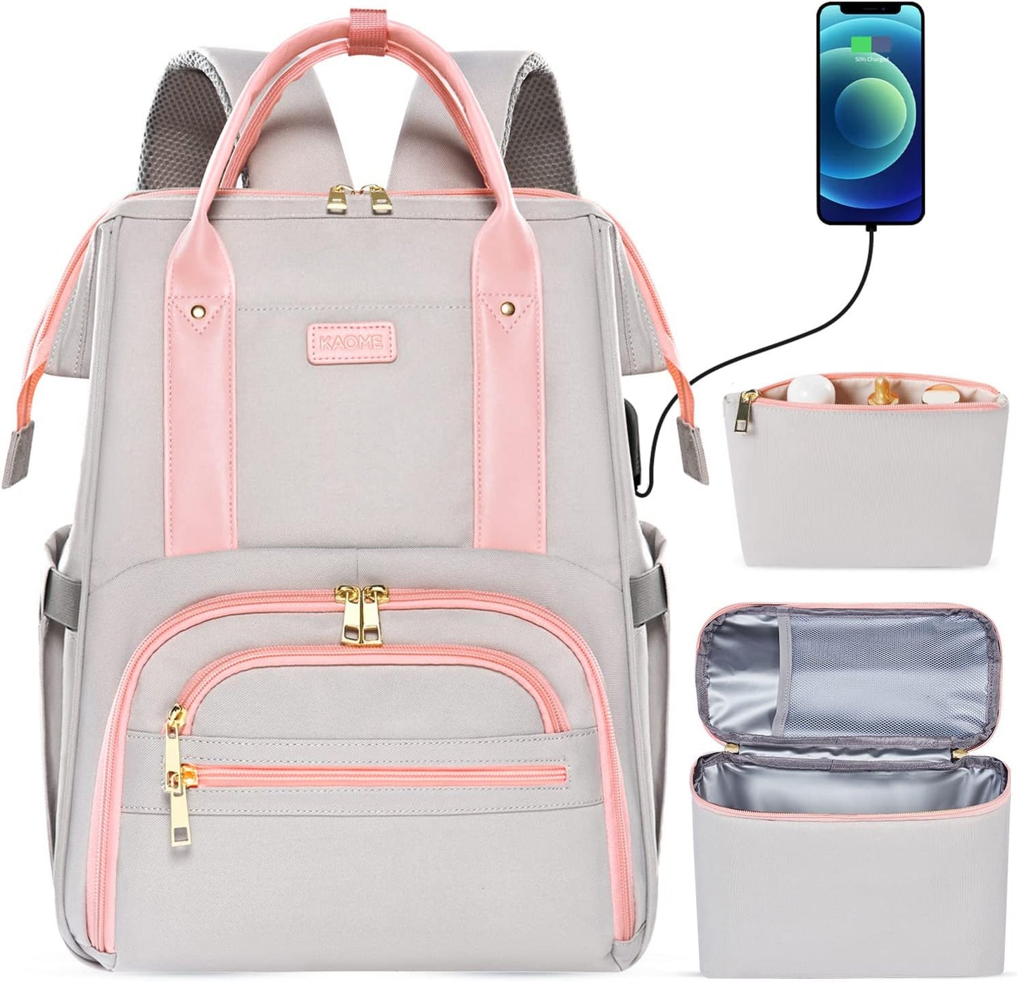 Kaome Lunch Backpack for Women with USB Port and Insulated Bag