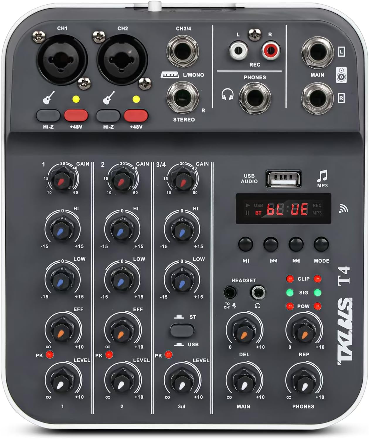 Professional Audio Mixer with USB and Bluetooth for Streaming