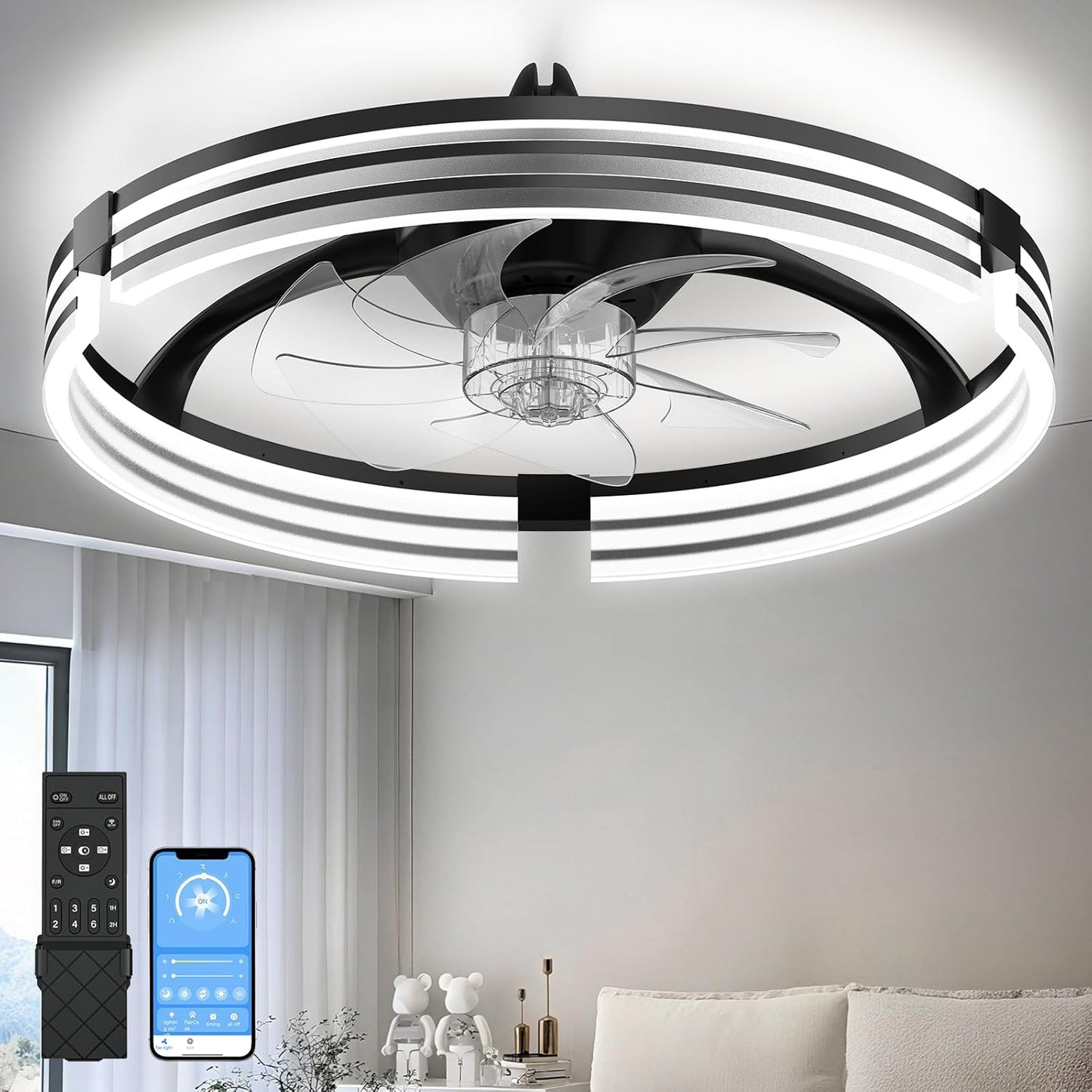 AIKVSXER Ceiling Fan with Lights: Modern Low Profile Fandelier