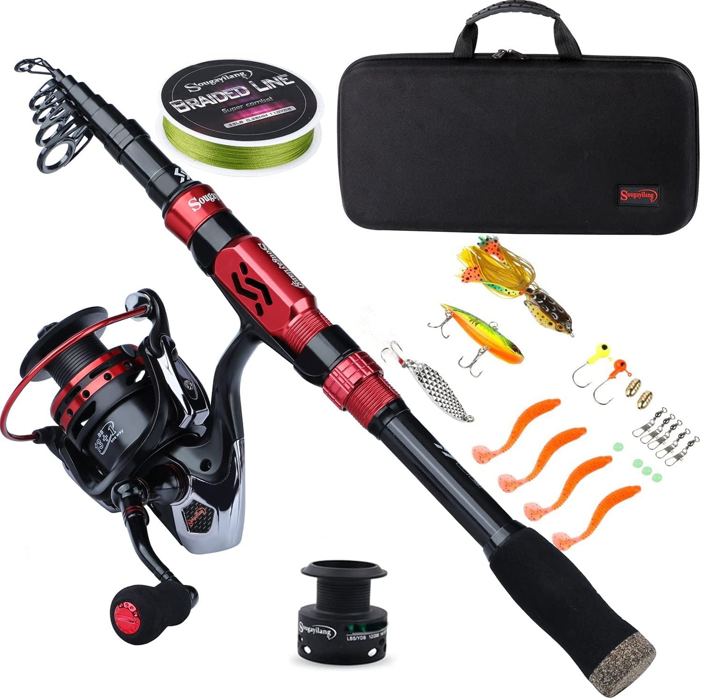 Sougayilang Telescopic Fishing Pole with Spinning Reel Combo