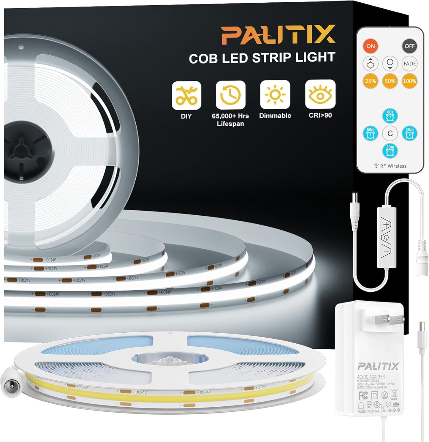 PAUTIX COB LED Strip Light 32.8ft - Super Bright Dimmable 6000K