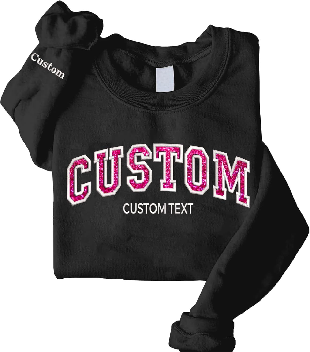 Custom Glitter Sweatshirt - Personalized Sleeve Text - LullabyMall